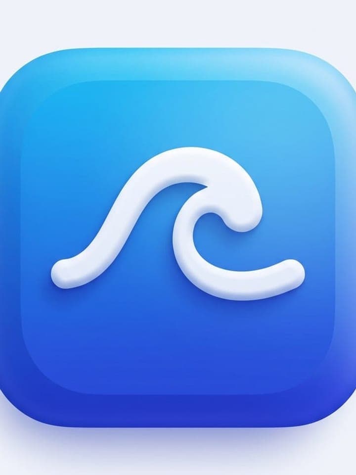 Glossy blue rounded-square app icon with a white wave symbol