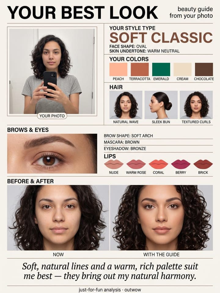 Beauty-Guide-Poster YOUR BEST LOOK mit Palette, Frisuren, Lippentönen und Vorher-nachher-Bildern