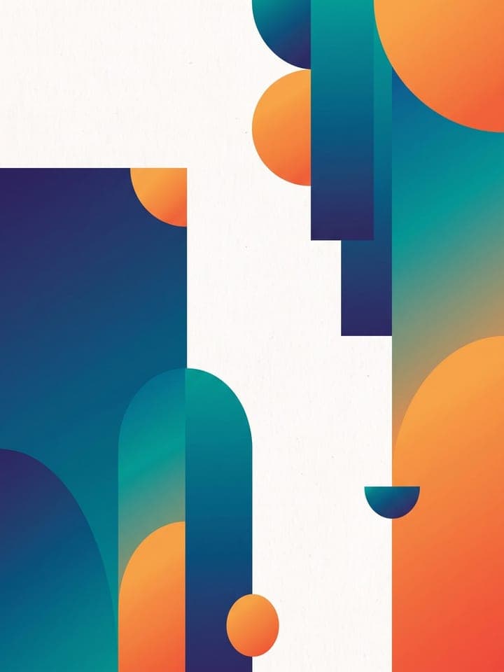 Abstract banner with teal and orange geometric shapes and empty space on the left