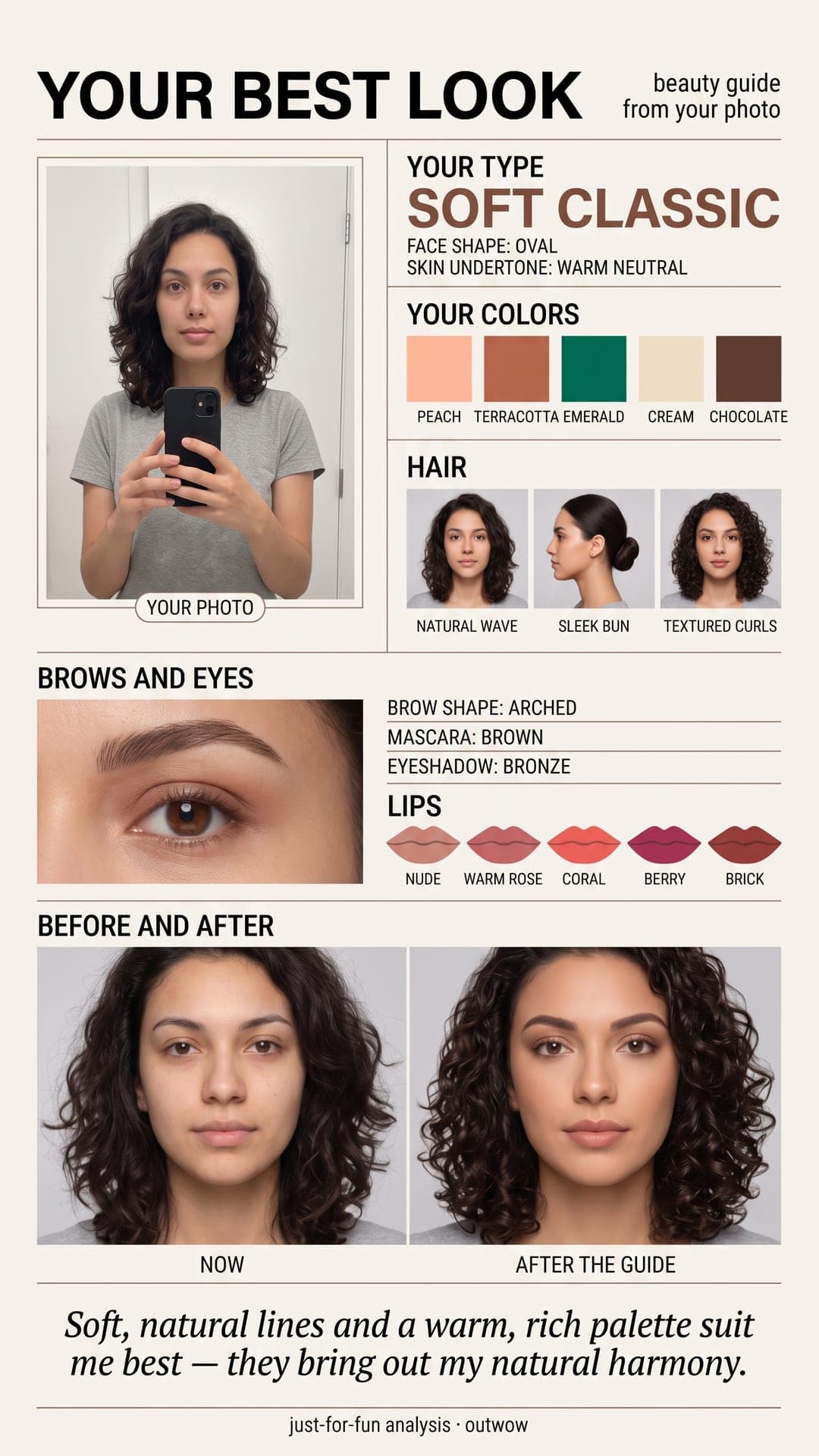 Beauty-Guide-Poster YOUR BEST LOOK mit Palette, Frisuren, Lippentönen und Vorher-nachher-Bildern