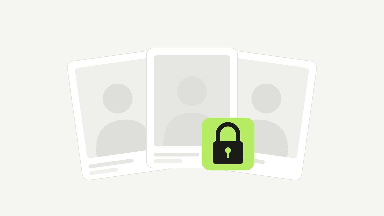 Three faded photo cards behind a lime padlock icon, the cover of a guide to photo privacy in AI apps